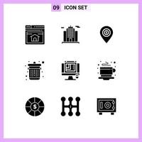 Modern Set of 9 Solid Glyphs Pictograph of web graphics css design map trash delete Editable Vector Design Elements