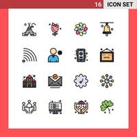 Mobile Interface Flat Color Filled Line Set of 16 Pictograms of rss feed decoration school bell Editable Creative Vector Design Elements