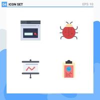 Group of 4 Modern Flat Icons Set for internet spring website insect graph Editable Vector Design Elements