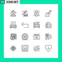 Pack of 16 Modern Outlines Signs and Symbols for Web Print Media such as theatre cinema autumn tool construction Editable Vector Design Elements