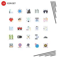 Mobile Interface Flat Color Set of 25 Pictograms of game controller diskette business floppy landmark Editable Vector Design Elements