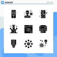 Modern 9 solid style icons Glyph Symbols for general use Creative Solid Icon Sign Isolated on White Background 9 Icons Pack Creative Black Icon vector background