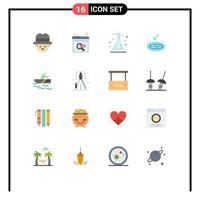 16 Universal Flat Color Signs Symbols of training boat lab spa water Editable Pack of Creative Vector Design Elements