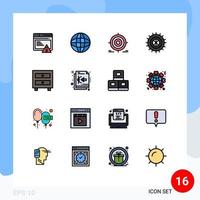 Mobile Interface Flat Color Filled Line Set of 16 Pictograms of drawer wheel target tire objective Editable Creative Vector Design Elements