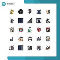 25 Thematic Vector Filled line Flat Colors and Editable Symbols of thinking mind pi head laptop Editable Vector Design Elements