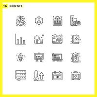 Group of 16 Modern Outlines Set for joystick game personal idea book Editable Vector Design Elements