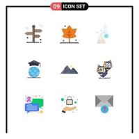 9 User Interface Flat Color Pack of modern Signs and Symbols of hill online beaker internet scientific Editable Vector Design Elements