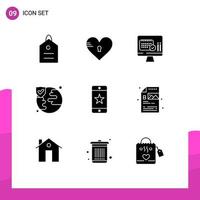 Pack of 9 creative Solid Glyphs of award protection like insurance calender Editable Vector Design Elements