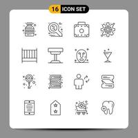 grupo de 16 esbozos de signos y símbolos para muebles de decoración equipaje dormitorio ajustes elementos de diseño vectorial editables vector