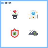 Modern Set of 4 Flat Icons and symbols such as gratitude security heart globe mountain Editable Vector Design Elements