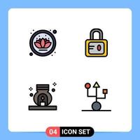 Mobile Interface Filledline Flat Color Set of 4 Pictograms of lotus spa lock burner devices Editable Vector Design Elements