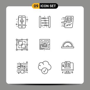 Set of 9 Vector Outlines on Grid for intersect divide kids chart report Editable Vector Design Elements
