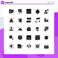 Set of 25 Commercial Solid Glyphs pack for money water grid waste wireframe Editable Vector Design Elements