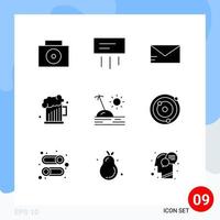 9 Thematic Vector Solid Glyphs and Editable Symbols of astronomy travel school island fathers day Editable Vector Design Elements