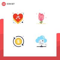 conjunto de 4 iconos de interfaz de usuario modernos símbolos signos para elementos de diseño vectorial editables de flecha de flor de cinta de dólar de corazón vector