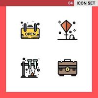 Modern Set of 4 Filledline Flat Colors and symbols such as open chemistry board kite space Editable Vector Design Elements