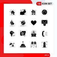 Group of 16 Solid Glyphs Signs and Symbols for insight sport cart nba ball Editable Vector Design Elements