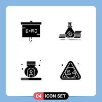 Set of 4 Commercial Solid Glyphs pack for education money laboratory bag relax Editable Vector Design Elements