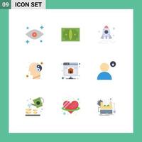 User Interface Pack of 9 Basic Flat Colors of server database launch backup relax Editable Vector Design Elements