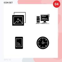 Universal Icon Symbols Group of 4 Modern Solid Glyphs of album cell computer pc service Editable Vector Design Elements