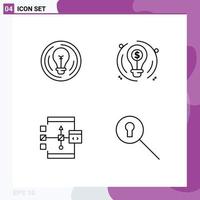Set of 4 Modern UI Icons Symbols Signs for bulb app creative business develop Editable Vector Design Elements