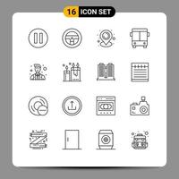 Group of 16 Outlines Signs and Symbols for candles police automobile officer officer Editable Vector Design Elements