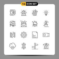 Group of 16 Modern Outlines Set for cyber crime insight providence idea bulb Editable Vector Design Elements