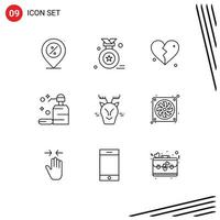 Pack of 9 Modern Outlines Signs and Symbols for Web Print Media such as arctic soap brokan skin care Editable Vector Design Elements