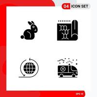 Creative Set of 4 Universal Glyph Icons isolated on White Background Creative Black Icon vector background