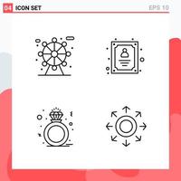 Collection of 4 Vector Icons in Line style Modern Outline Symbols for Web and Mobile Line Icon Sign Isolated on White Background 4 Icons Creative Black Icon vector background