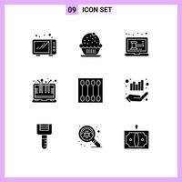 Editable Vector Line Pack of 9 Simple Solid Glyphs of face brush beauty laptop laptop computer Editable Vector Design Elements