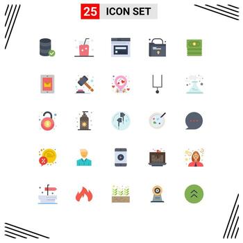 Editable Vector Line Pack of 25 Simple Flat Colors of dollar lock summer file website Editable Vector Design Elements