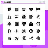 símbolos de iconos universales grupo de 25 glifos sólidos modernos de bandera maletín de regalo amor favorito elementos de diseño de vectores editables