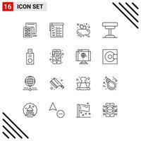 Set of 16 Vector Outlines on Grid for table furniture qa desk healthy diet Editable Vector Design Elements