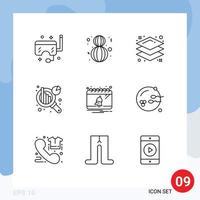 Pictogram Set of 9 Simple Outlines of date bell woman information analysis chart analysis Editable Vector Design Elements