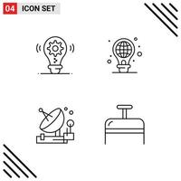 Pack of 4 Modern Filledline Flat Colors Signs and Symbols for Web Print Media such as bulb communication setting light satellite Editable Vector Design Elements