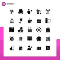 Pack of 25 Modern Solid Glyphs Signs and Symbols for Web Print Media such as glass apple avatar starbucks umbrella Editable Vector Design Elements