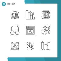 Editable Vector Line Pack of 9 Simple Outlines of profile web window page view Editable Vector Design Elements