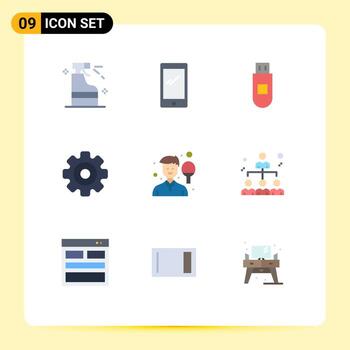 9 Universal Flat Colors Set for Web and Mobile Applications boy multimedia iphone media player gear Editable Vector Design Elements