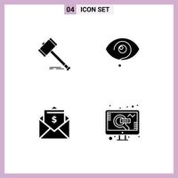 Solid Glyph Pack of 4 Universal Symbols of action eye gavel legal mark Editable Vector Design Elements