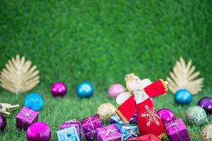 Christmas decoration on grass with copy space photo