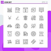 conjunto de 25 iconos en estilo de línea símbolos de contorno creativo para el diseño de sitios web y aplicaciones móviles signo de icono de línea simple aislado en fondo blanco 25 iconos creativo fondo de vector de icono negro