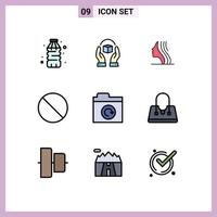 9 Universal Filledline Flat Colors Set for Web and Mobile Applications refresh stop responsibility forbidden face Editable Vector Design Elements