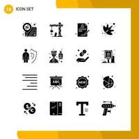 Modern Set of 16 Solid Glyphs Pictograph of protection man report job nature Editable Vector Design Elements