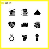 9 Icon Set Simple Solid Symbols Glyph Sign on White Background for Website Design Mobile Applications and Print Media Creative Black Icon vector background