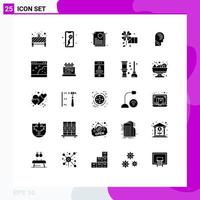 25 Universal Solid Glyphs Set for Web and Mobile Applications mind human guarantee access flower Editable Vector Design Elements