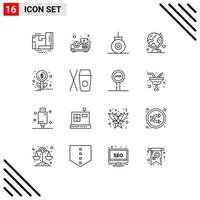 Universal Icon Symbols Group of 16 Modern Outlines of investment financing bathyscaphe table globe map Editable Vector Design Elements