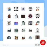 Filled line Flat Color Pack of 25 Universal Symbols of bath game explore chronometer activities Editable Vector Design Elements