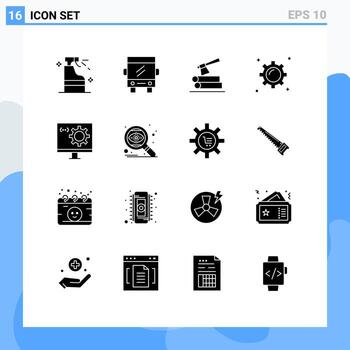 Set of 16 Modern UI Icons Symbols Signs for computer trade ax marketing business Editable Vector Design Elements