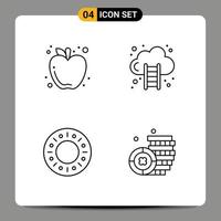 4 Thematic Vector Filledline Flat Colors and Editable Symbols of apple doughnut food growth coin Editable Vector Design Elements